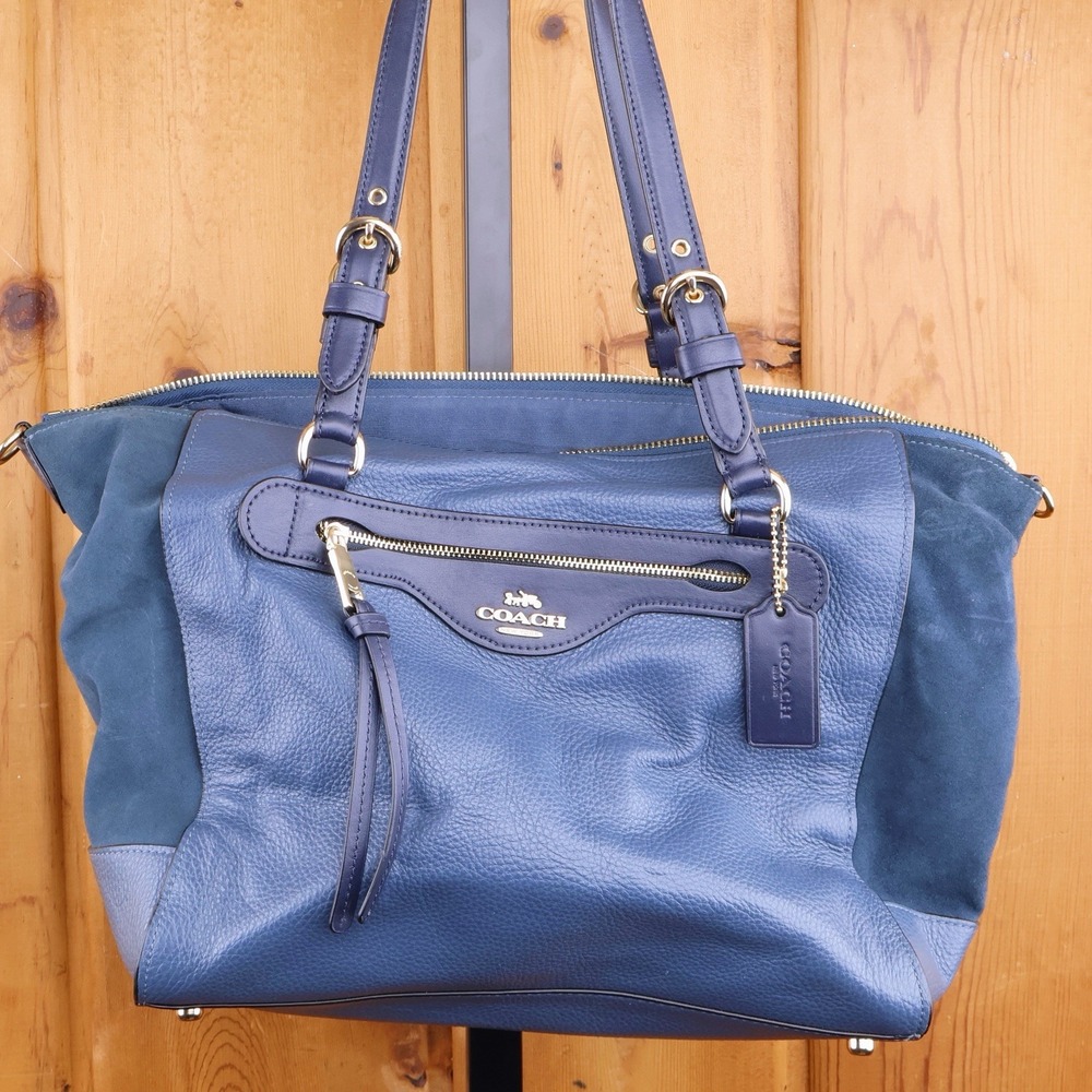 Coach Kleo Carryall Denim Navy Blue Authentic Satchel Handbag C5689